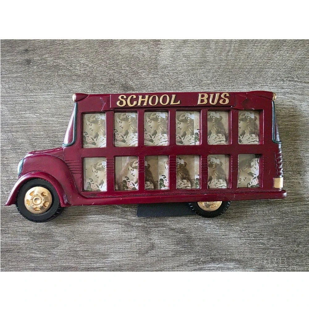 Vintage School Bus Multi Photo Frame Red 12 Slot K-12 School Days Portrait Frame